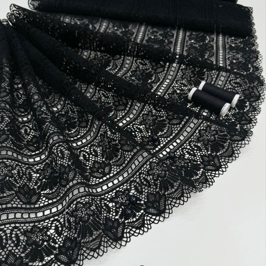 Кружевное полотно хлопок вискоза п/а ш 45 см. Черное