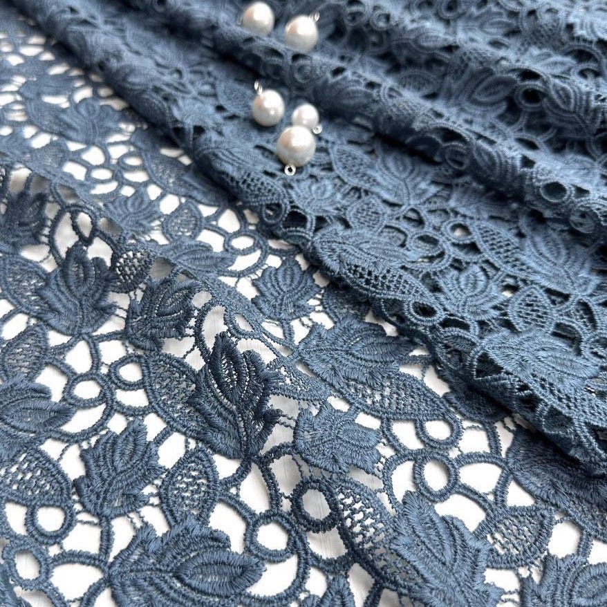 кружевное полотно вискоза синего цвета шир 120 см
