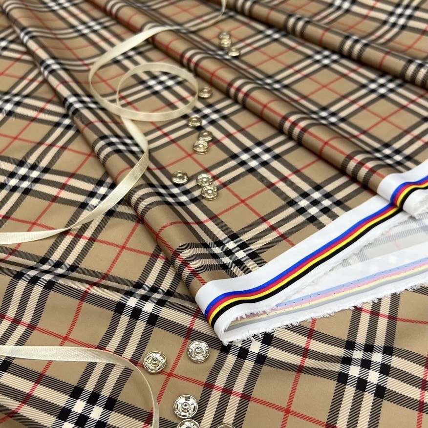 Ткань плащевая мелкая клетка Берберри шир 145