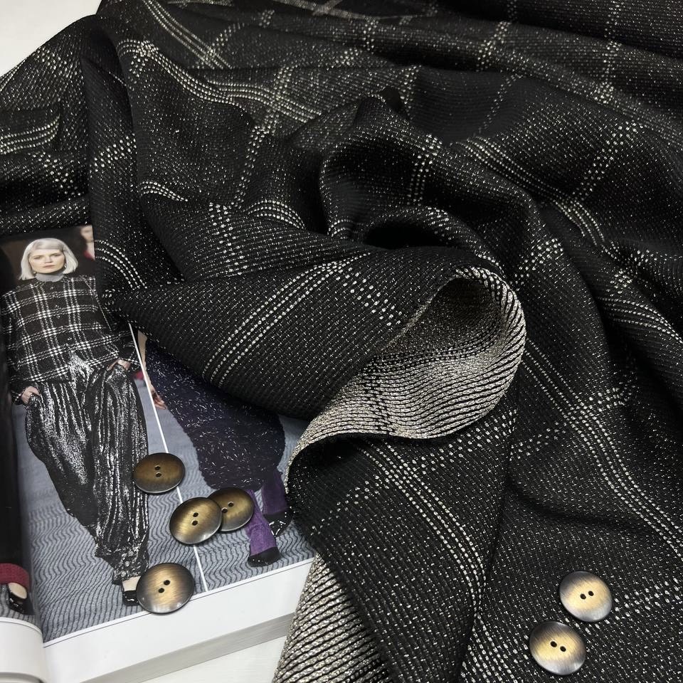 пальтовая в клетку ч/б гусиная лапка п/э акрил вискоза ш 150 см