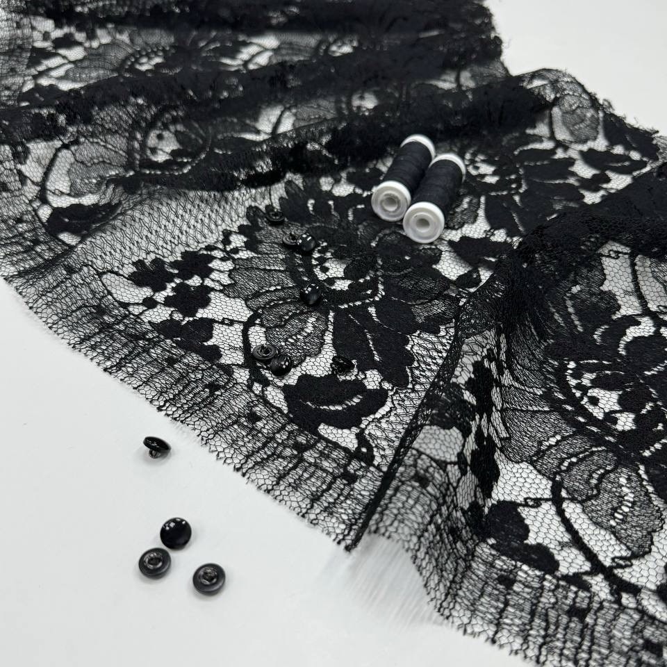 Кружевное полотно, черное, вискоза 50% п\а 50%, шир 35 см