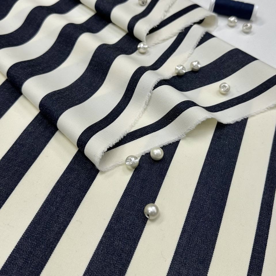 Плательная хлопок эластан ш 150 см. В полоску черно-белую