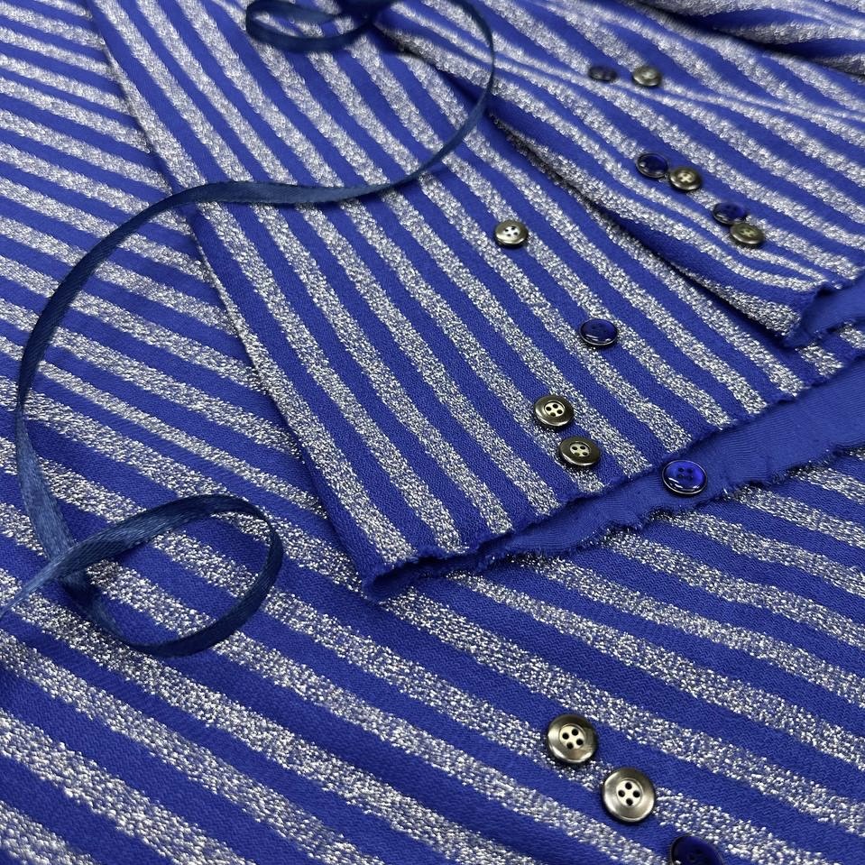 Трикотажное полотно син. база серебр. полосы вискоза люрекс шир 170